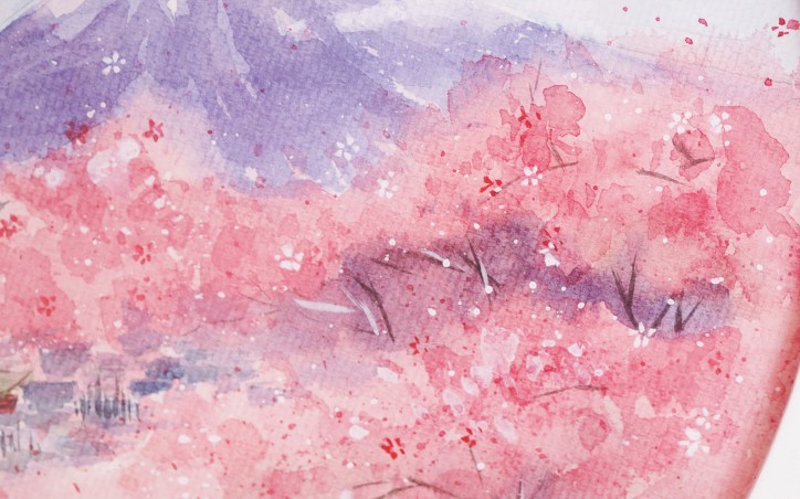 【水彩】樱花竟然是这样画的 樱花 浅草寺 富士山