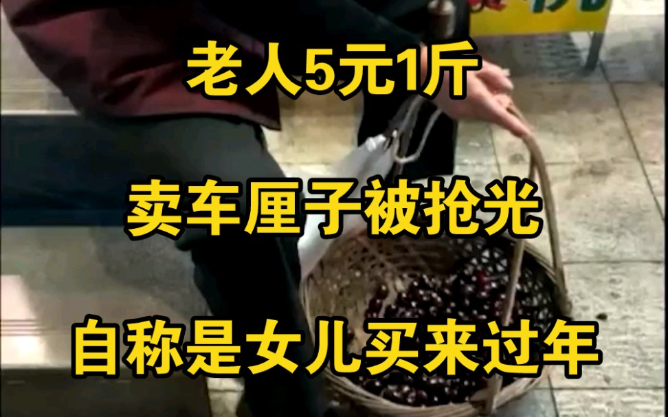 老人坐街头5元1斤“贱卖”车厘子被抢光，自称是女儿买来过年用