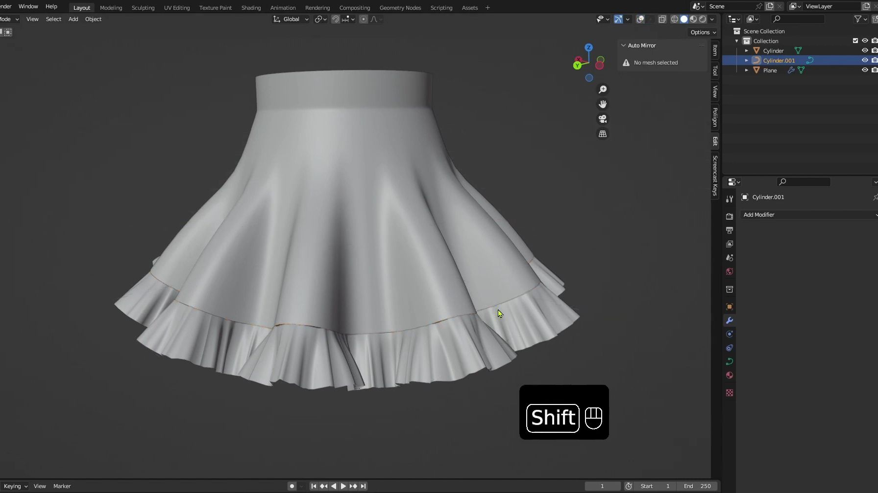 Blender 简单制作好看的裙子褶皱方法（网格+雕刻法）