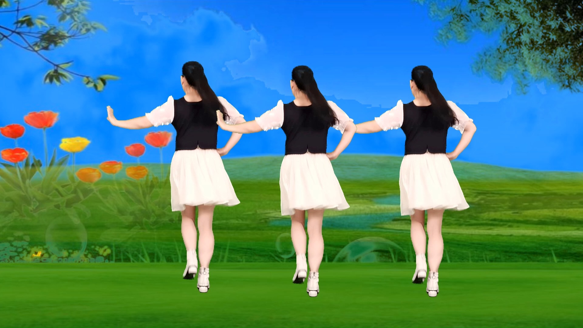 伤感情歌广场舞《今夜的你又在和谁约会》背面演示