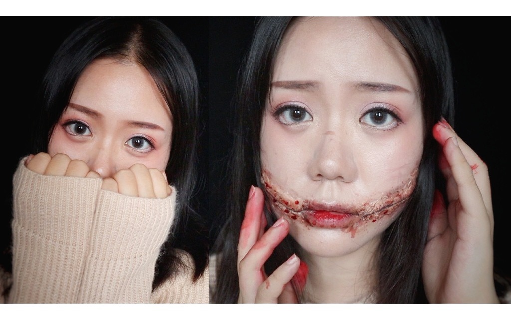 活动作品万圣节妆容一个有可爱的裂口女