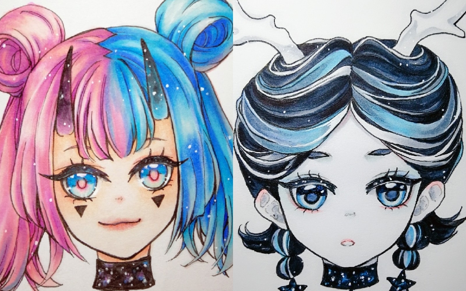 【马克笔】又双叒临摹了两只星座小姐姐〔双子&天秤