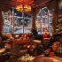 温馨的圣诞咖啡店氛围，带有轻松舒缓的圣诞爵士音乐和壁炉