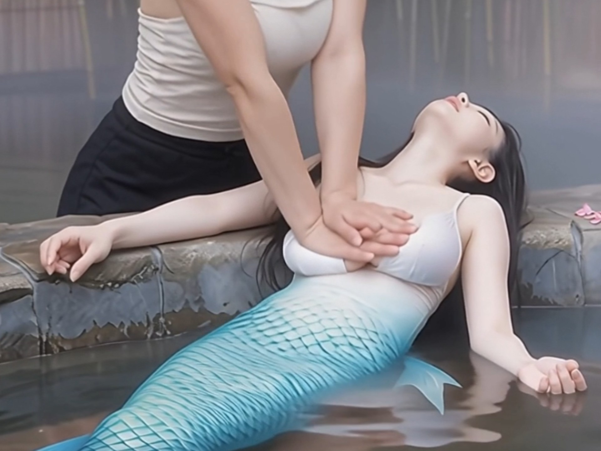 【AI剧场】被圈养在家里的人鱼，即使泡在温泉里也在渐渐枯萎🥀