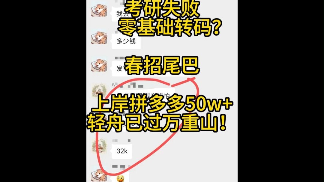 考研失败，零基础转码，春招尾巴上岸拼多多50w+，轻舟已过万重山