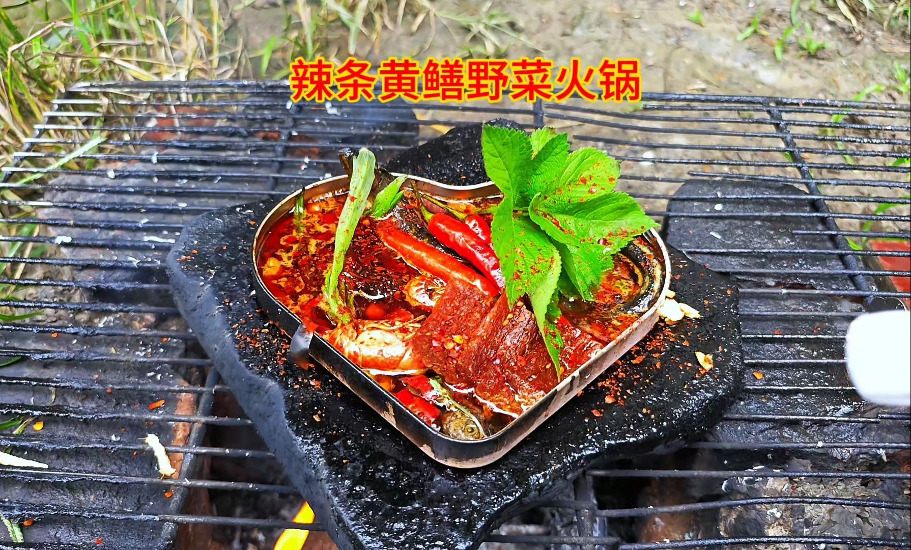 1块买了一包辣条，再到野外抓点黄鳝挖点野菜煮火锅吃，太鲜美了