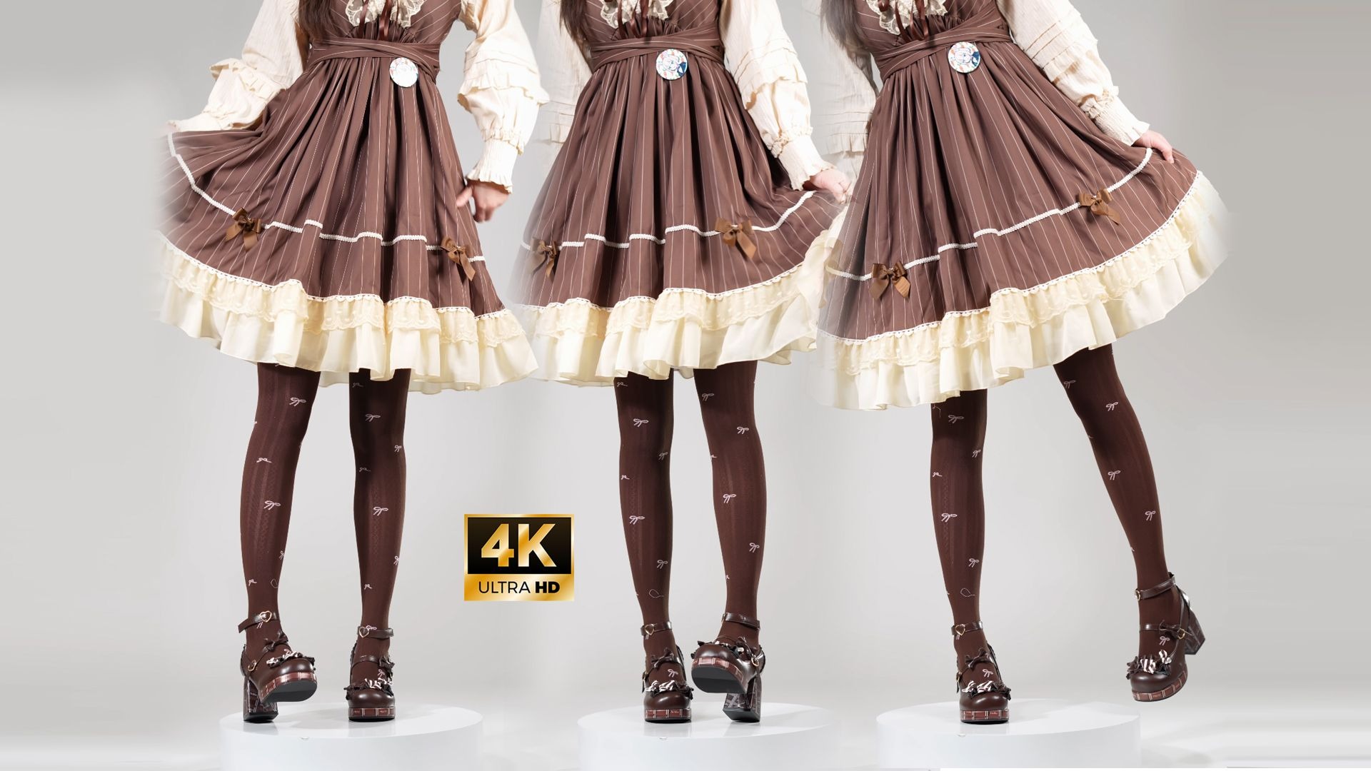 像是甜品一样的棕色蝴蝶结lo鞋