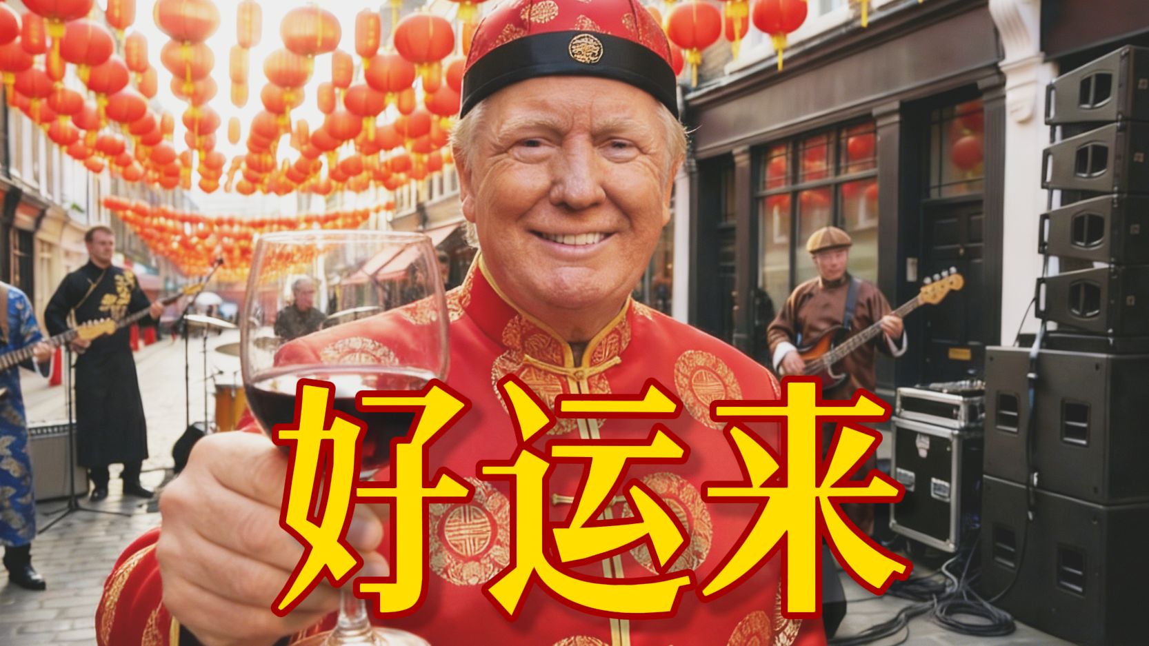 “祝大家新年天天好运来”，特朗普演唱好运来英文版