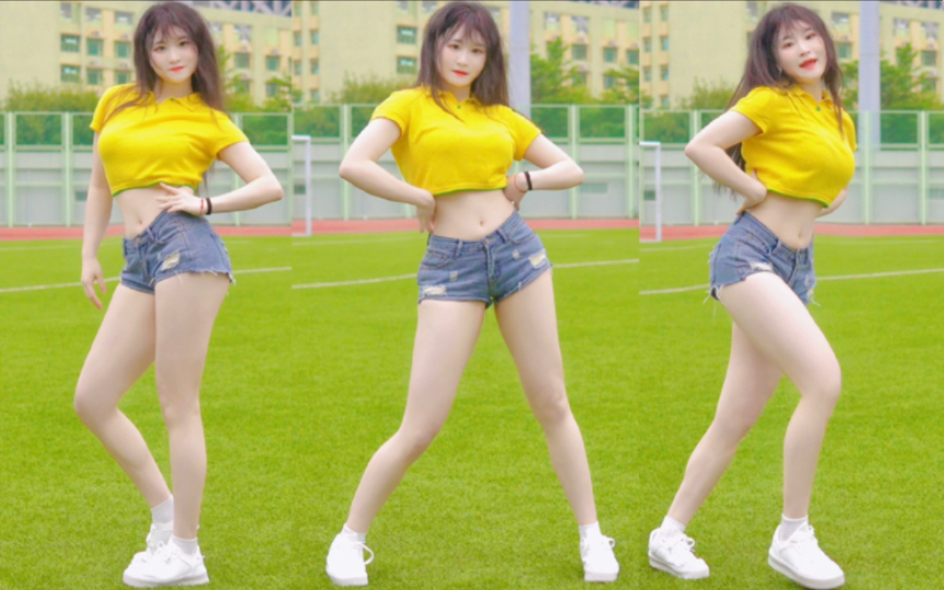 So youthful! Summer jean shorts dancing in the school playground