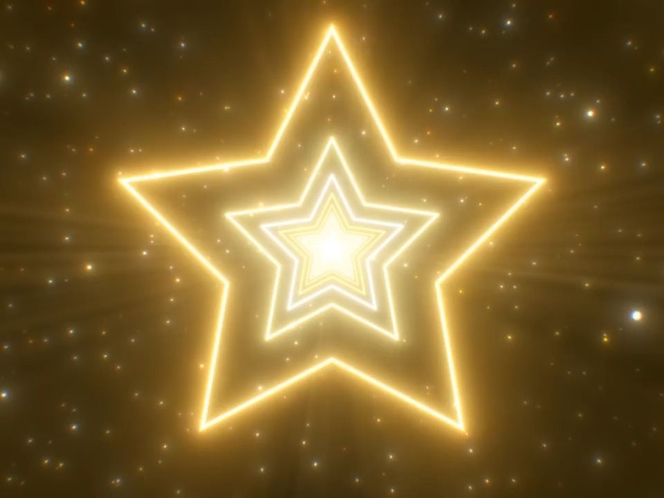 【舞台背景】1小时的黄光描边发光的星星隧道冲屏幕 ✨ 动态五角星舞蹈背景循环素材