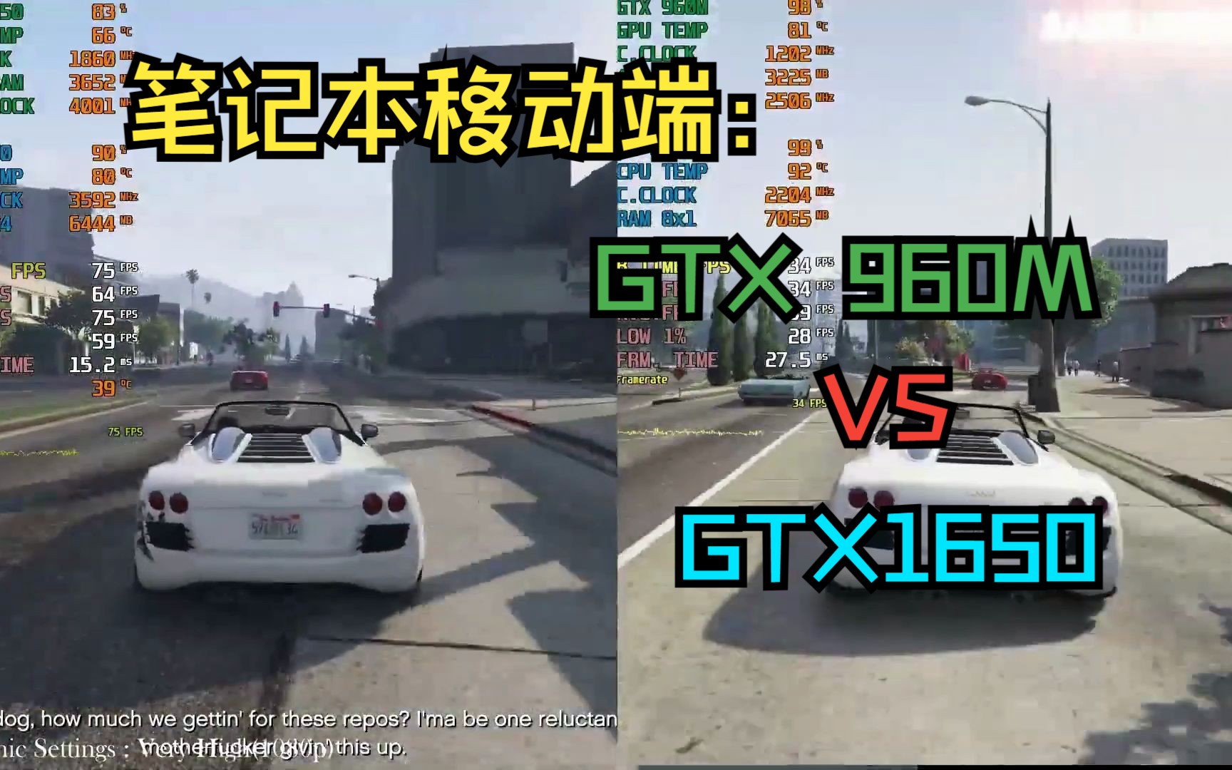 GTX 1650 vs GTX 960m 笔记本移动端 游戏对比测试