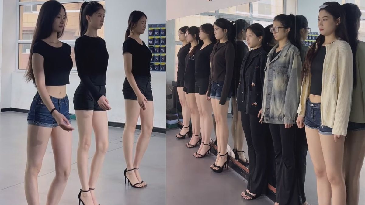 模特生日常训练 一字高跟鞋走姿训练 台步 靠墙站