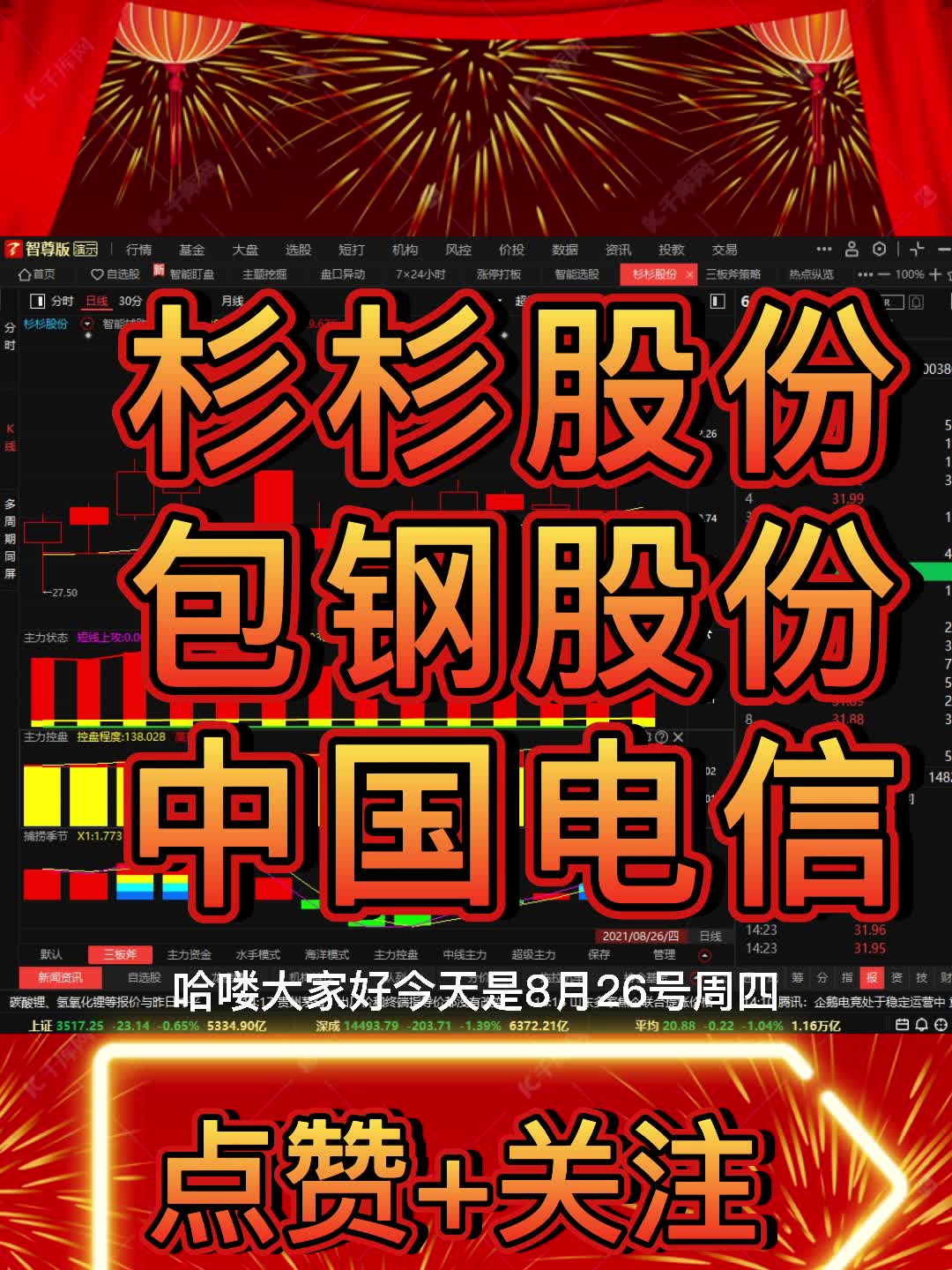 杉杉股份、包钢股份、中国电信:08.26更新哔哩哔哩bilibili