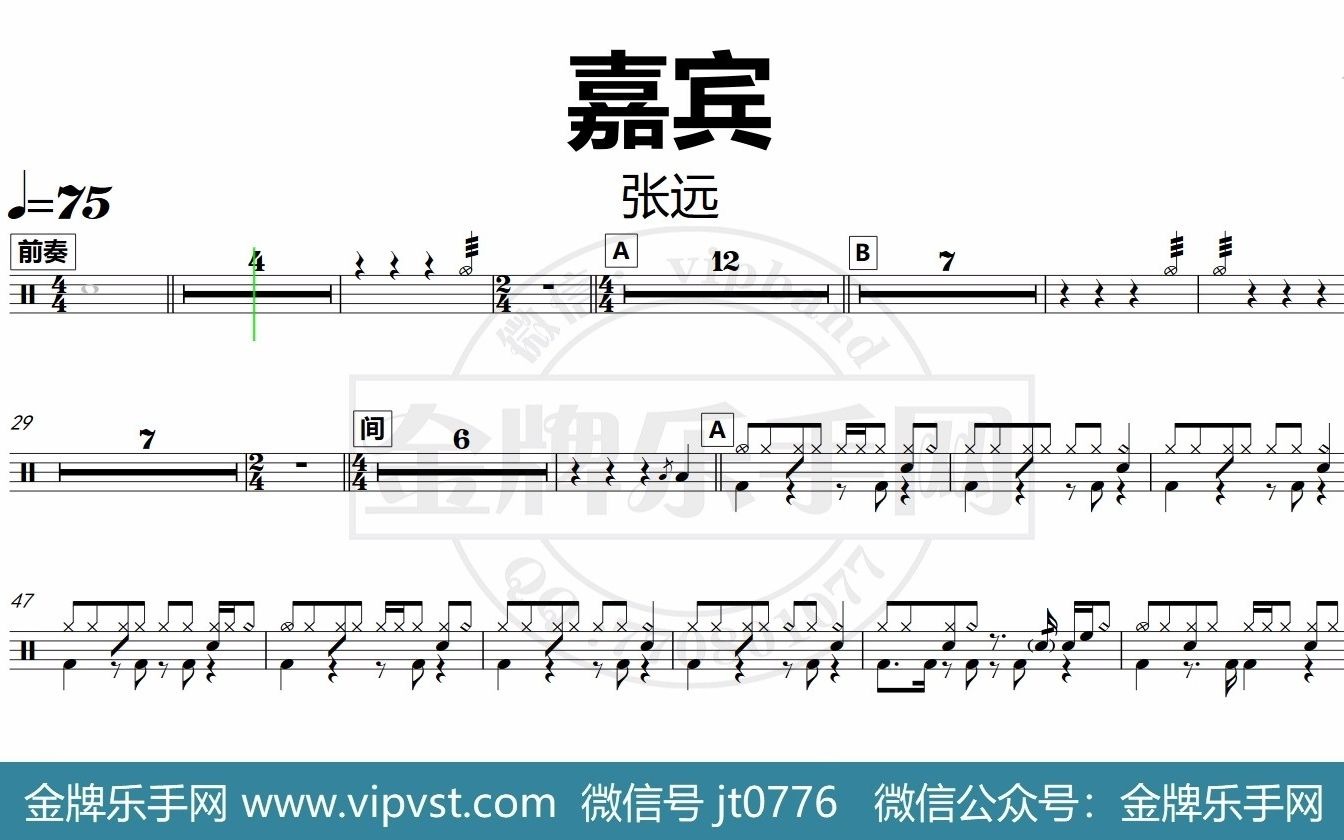 【金牌乐手网】DT0004.张远  嘉宾 鼓谱 动态鼓谱 无鼓伴奏 drum cover哔哩哔哩bilibili