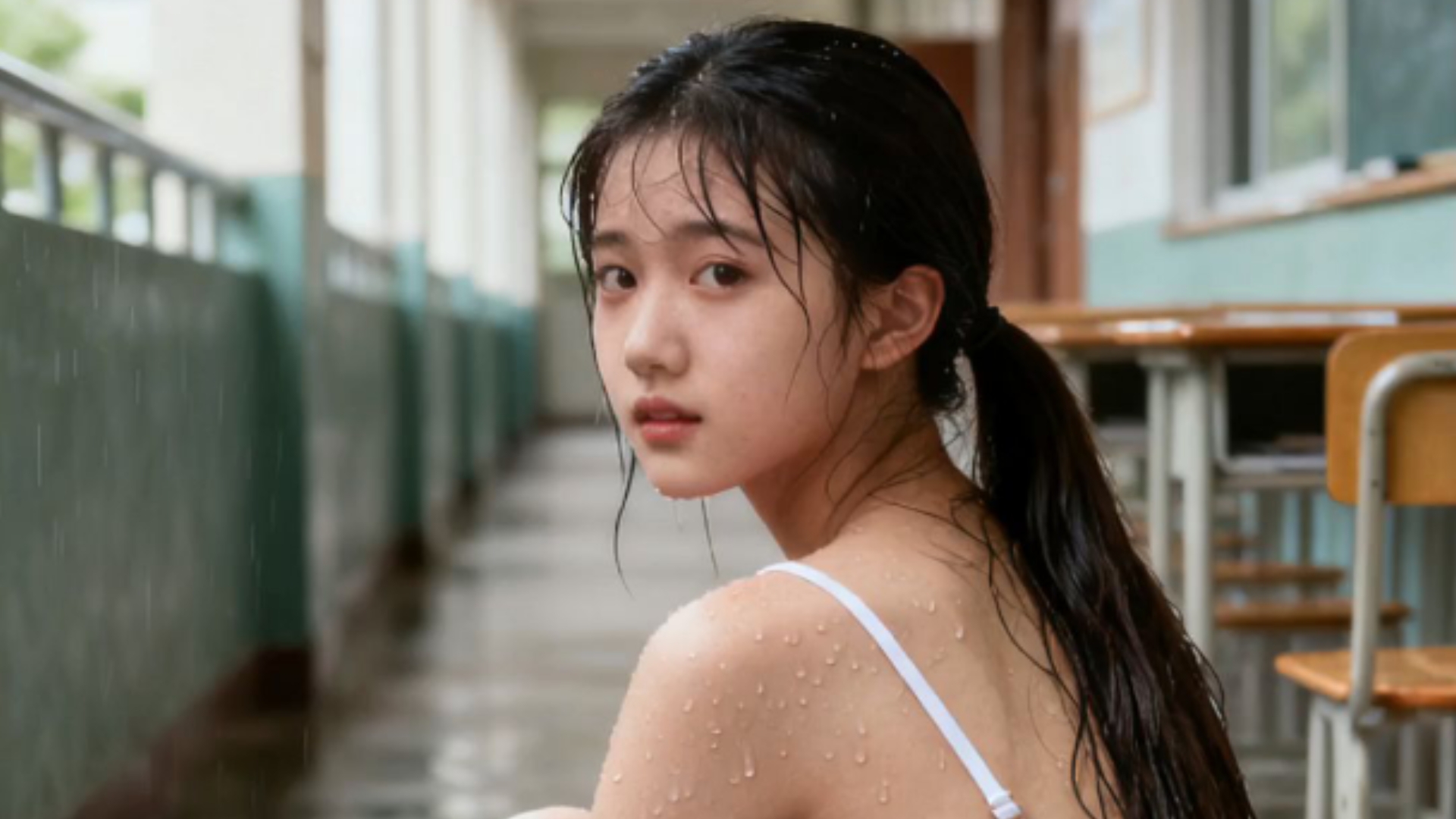 甜美女友淋雨了