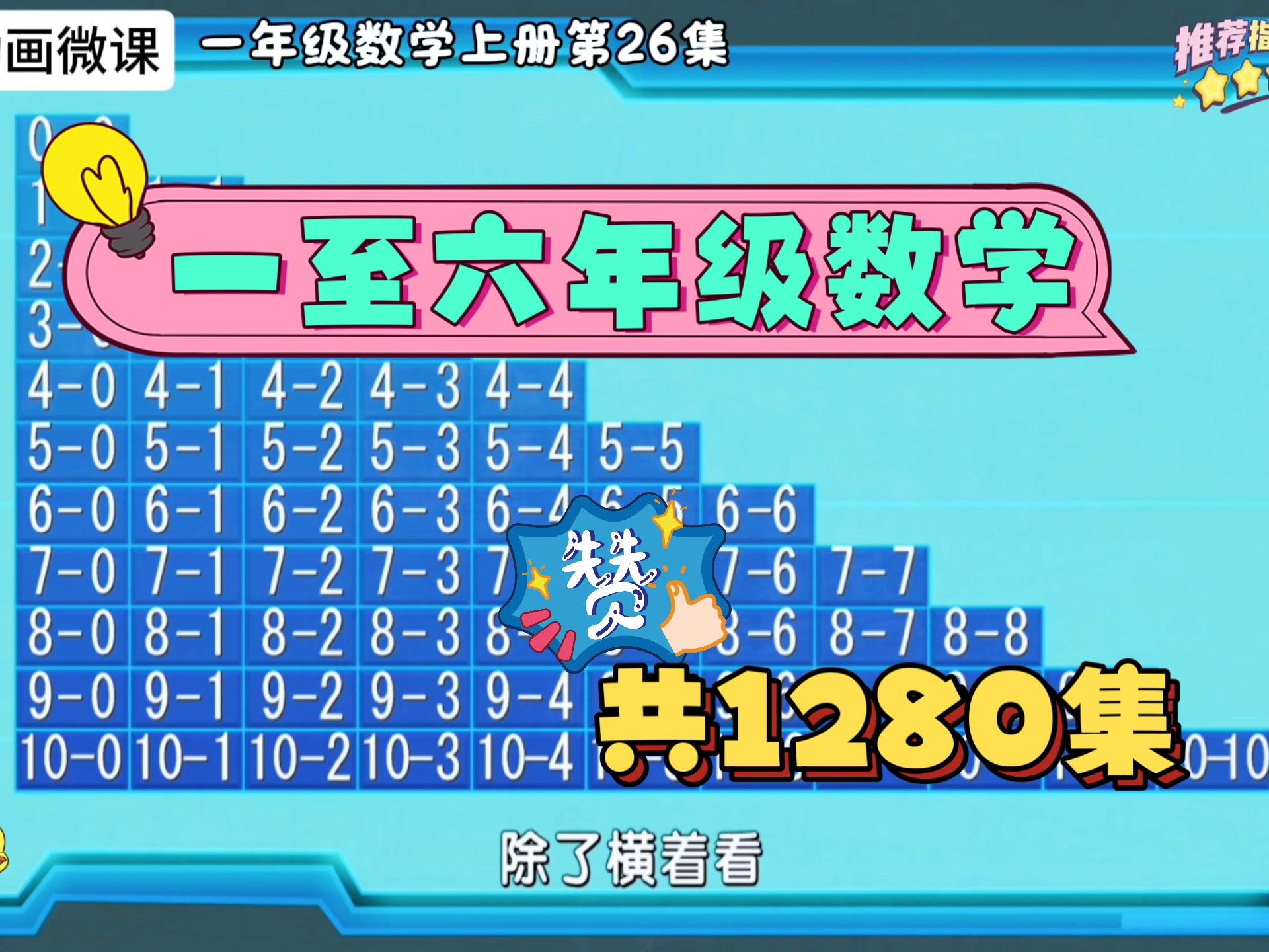 老师强力推荐！一年级数学上册第26集《做10以内减法表》有趣的益智动画微课，让孩子爱上学习。