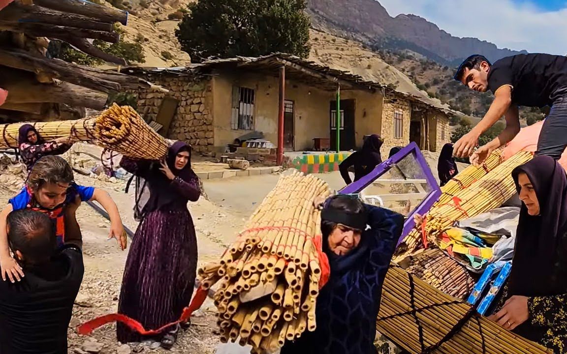 老奶奶家分批把物品搬回村庄---伊朗游牧村庄2023