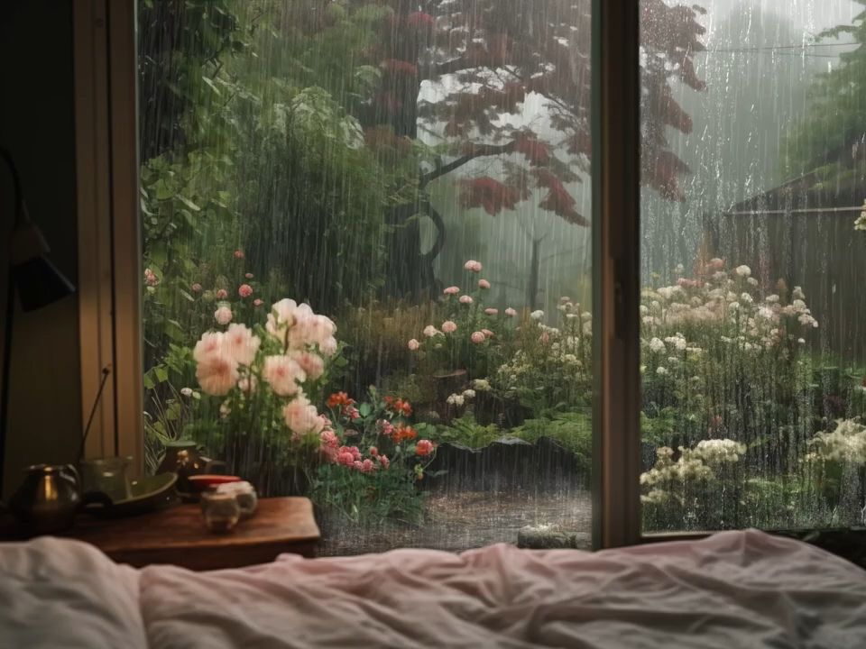 🌧️春雨落在鲜花盛开的花园里 - 在雨😴声中入睡