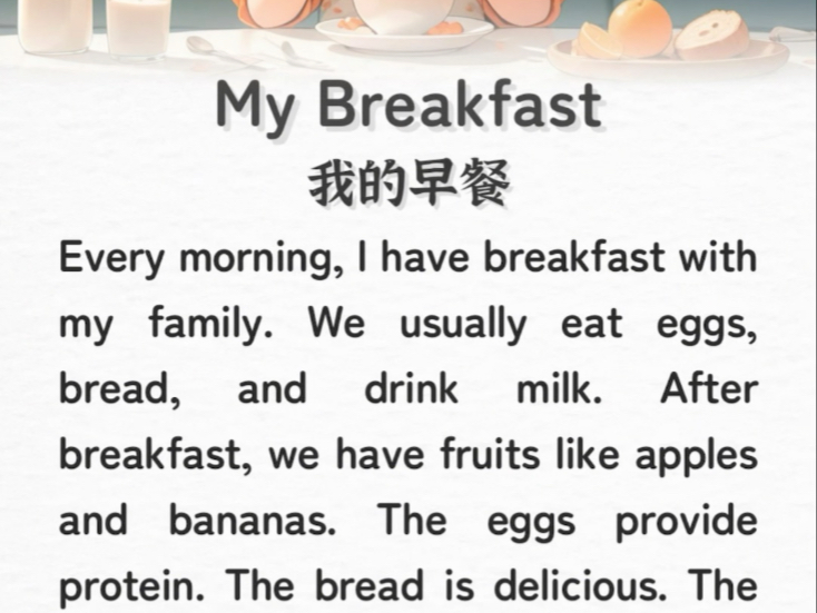 📚小学少儿每日英语晨读短文｜我的早餐🍳