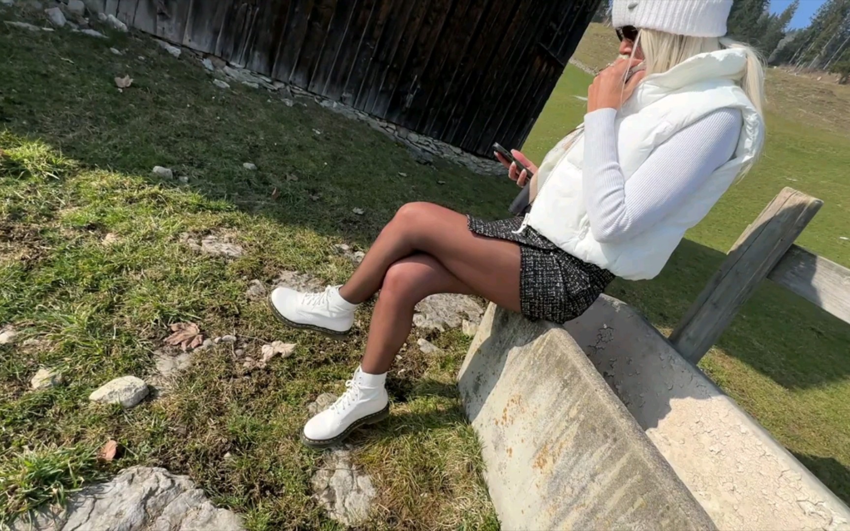 Love the stylish Dr Martens shoes and black pantyhose,