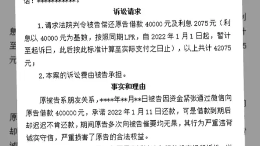 民间借贷诉状