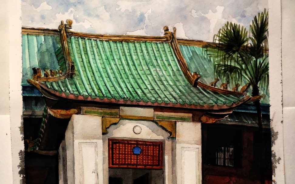 水彩】画古建筑第二次尝试-哔哩哔哩
