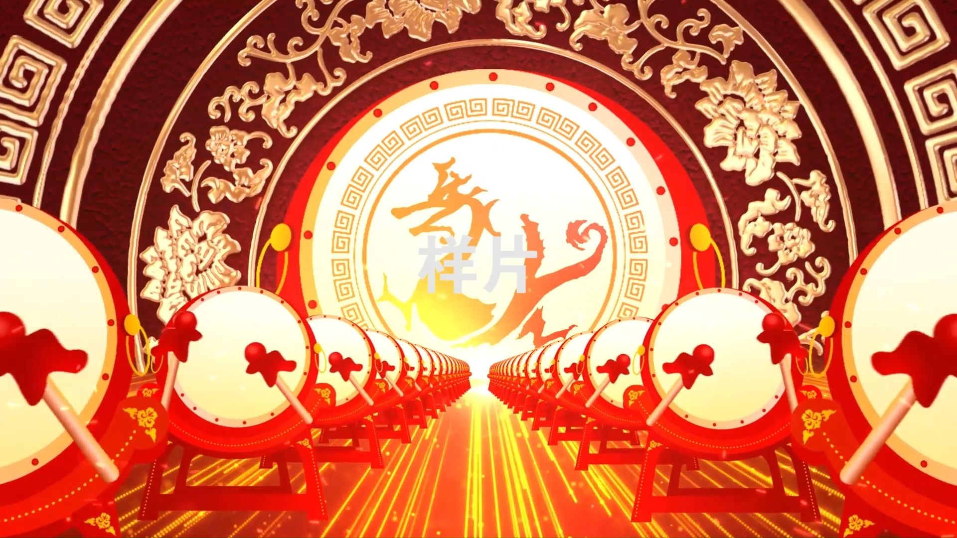 中国鼓大鼓舞狮《中国龙》鼓舞醒狮舞狮背景LED视频