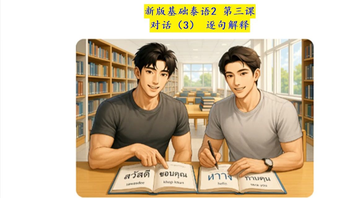 新基泰2 第三课 对话句子(3) 以全新的方式来学习基础泰语2 新版。泰国老师的纯正泰语发音，带读并以泰语解释每一个单词、句子的拼读、意思及用法。