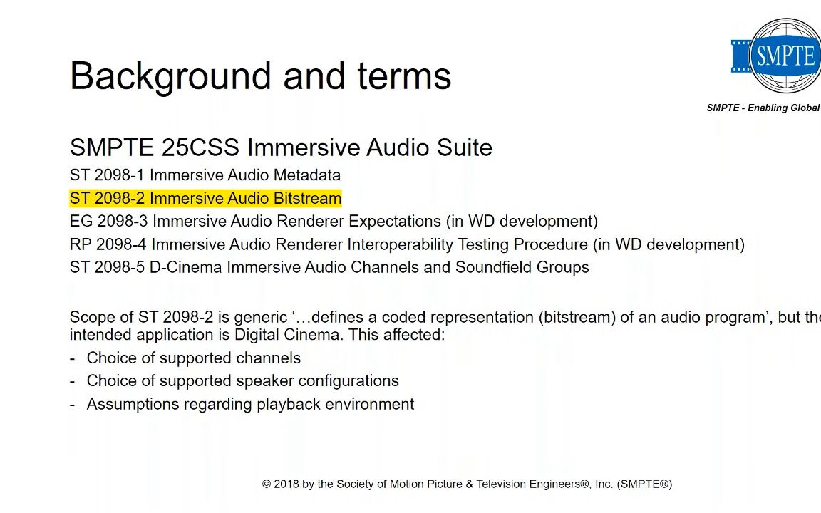 【SMPTE Connect】The Ins and Outs of ST 2098-2 Immersive Audio Bitstream