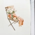 【水彩】超简单线稿小清新水彩速写，花园园艺：小椅子上的瓶花 by涵涵
