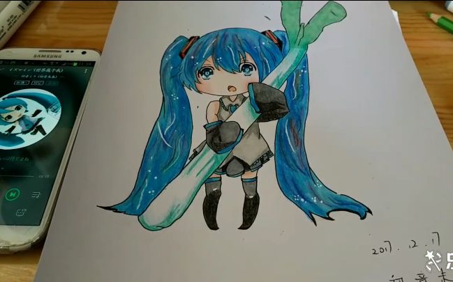 【初音未来手绘】彩色双马尾辫的miku