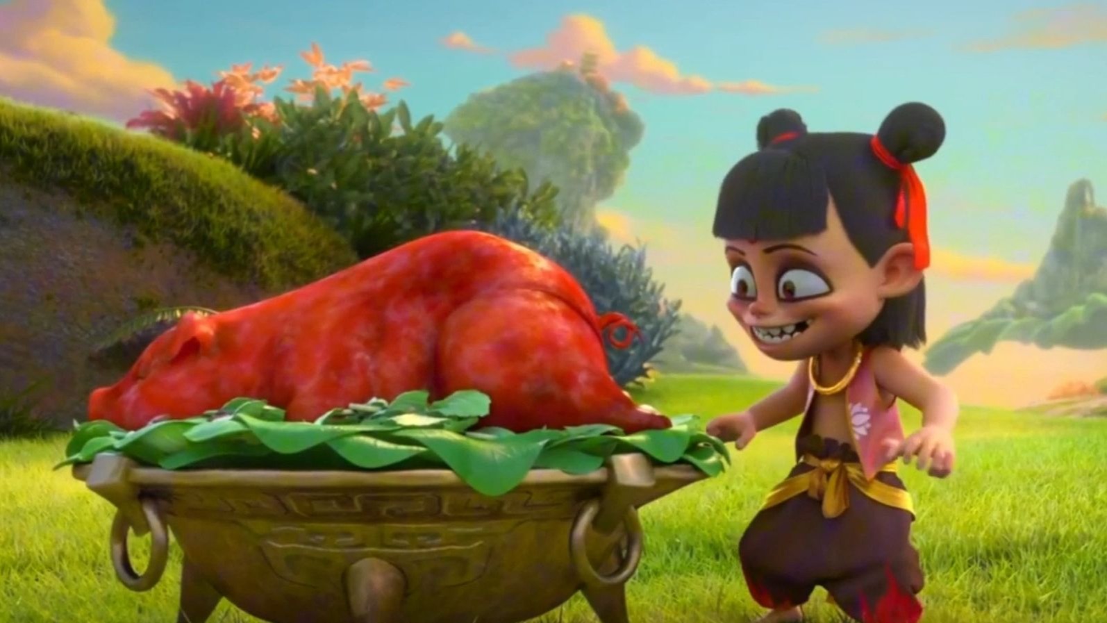 《哪吒之魔童降世》哪吒1英文版配音素材，太乙真人教哪吒变身术中英双字幕哪吒英语配音，国产动画电影哪吒英文消音素材，适合4人英语配音素材，英语趣配音消音素材