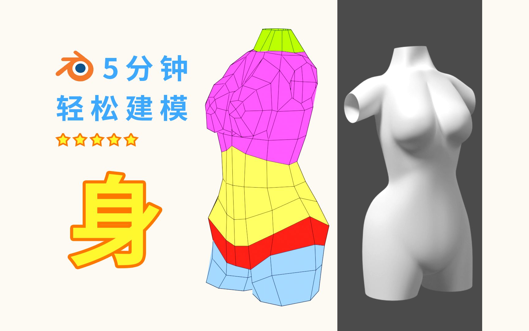 Blender 身体建模，一直都很简单好不好、人物、布线、四边面、几何建模