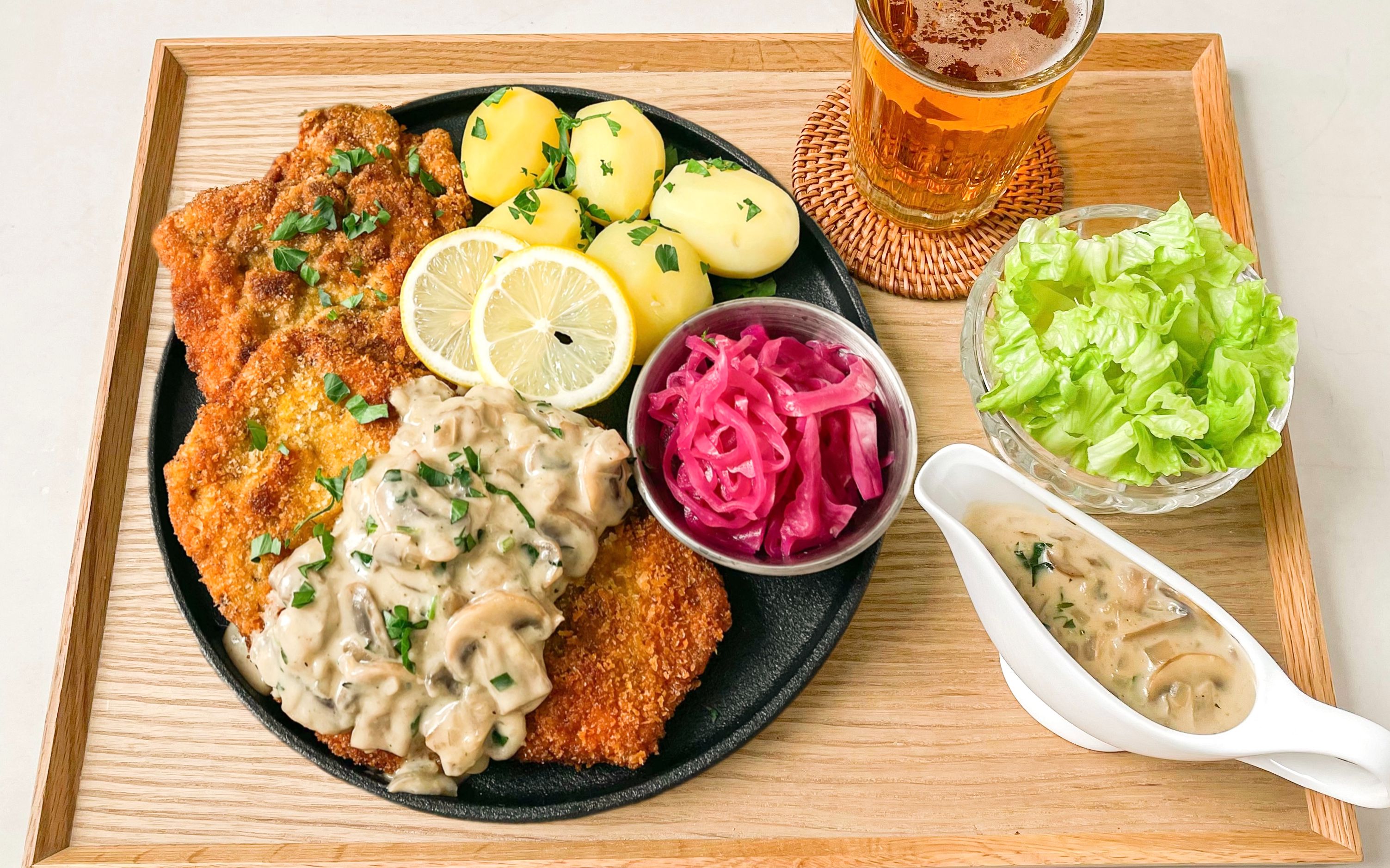 【carolehuyaya】德式猎人蘑菇酱炸猪排全餐Jägerschnitzel｜超详细教程-carolehuyaya ...
