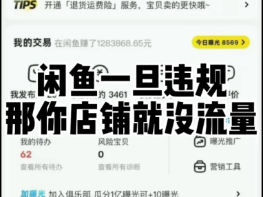 闲鱼一旦违规那你店铺就没流量了