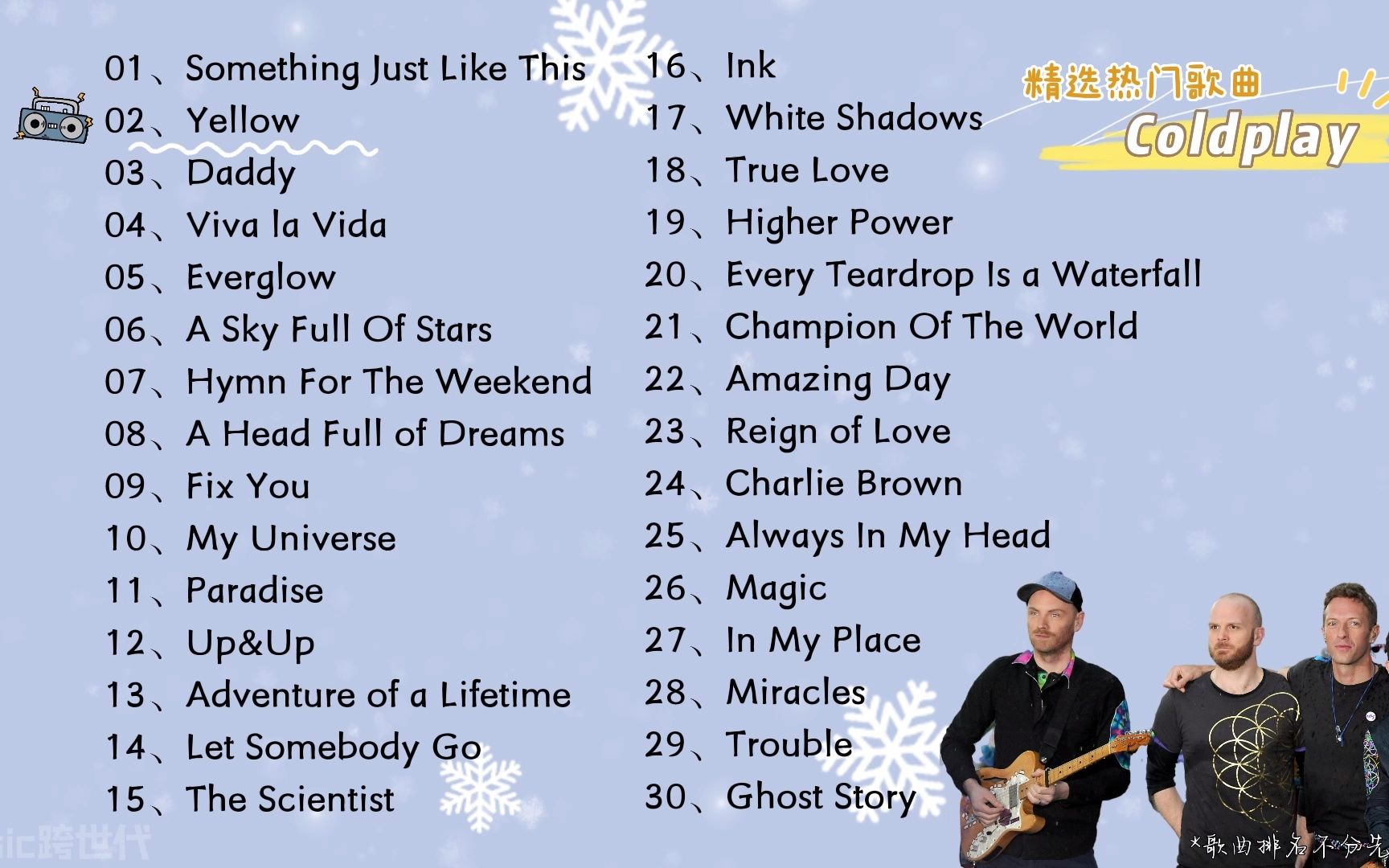 【酷玩乐队】精选Coldplay30首热门好听的歌曲，有歌词，有字幕！