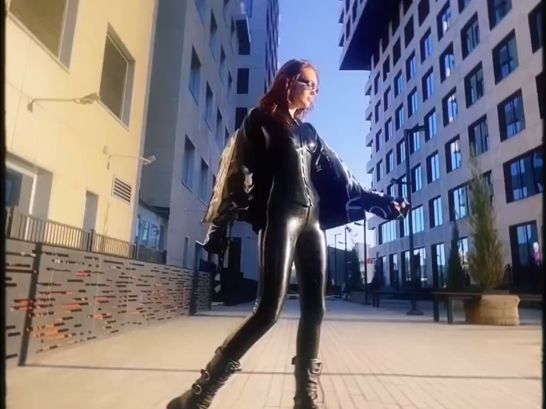 Leather-clad model's fashion street style