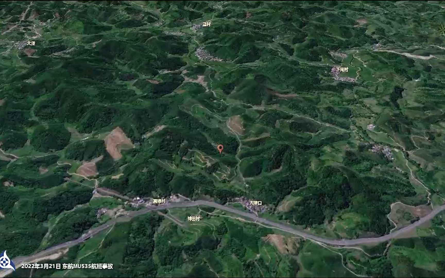 东航客机坠毁地卫星遥感影像公布：位于山谷之间 海拔落差较大