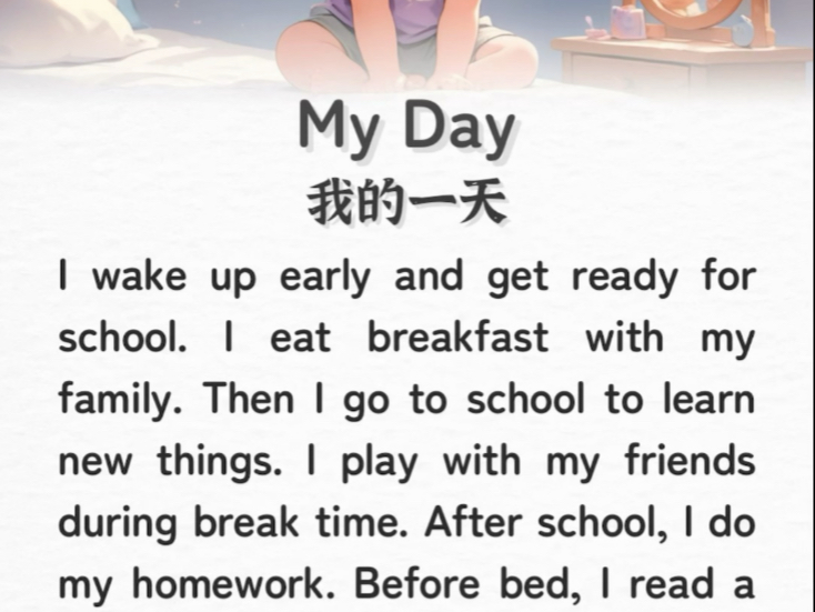 📚小学少儿每日英语晨读短文｜我的一天