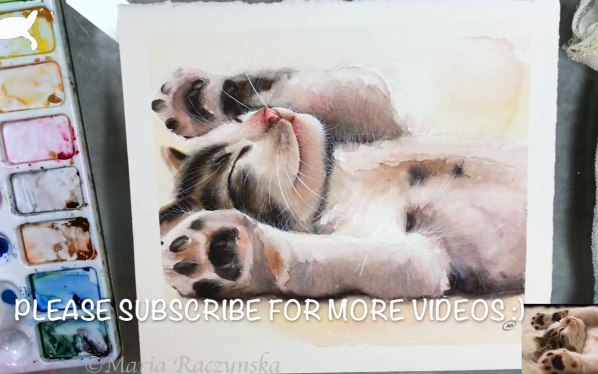 【水彩教程】用水彩画一只慵懒的小奶猫