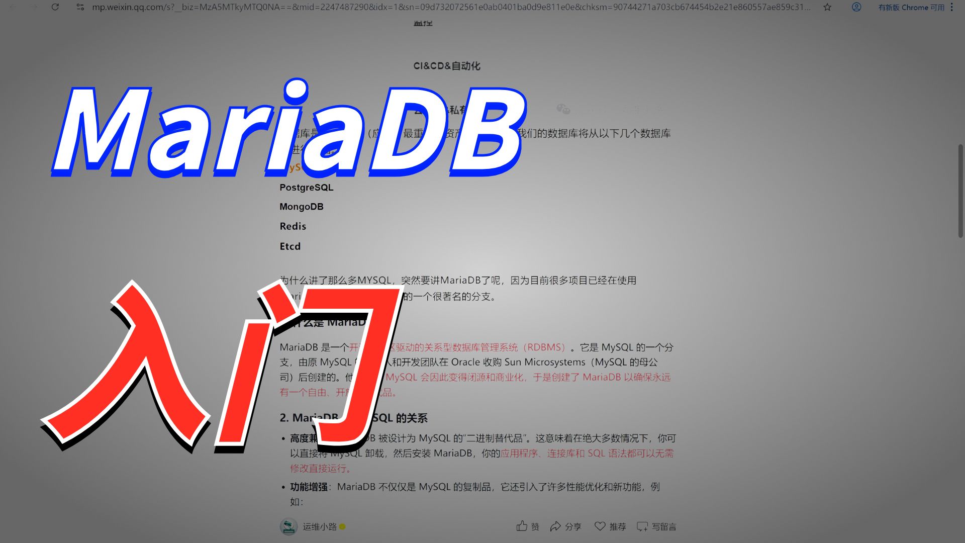MariaDB-基本介绍和部署