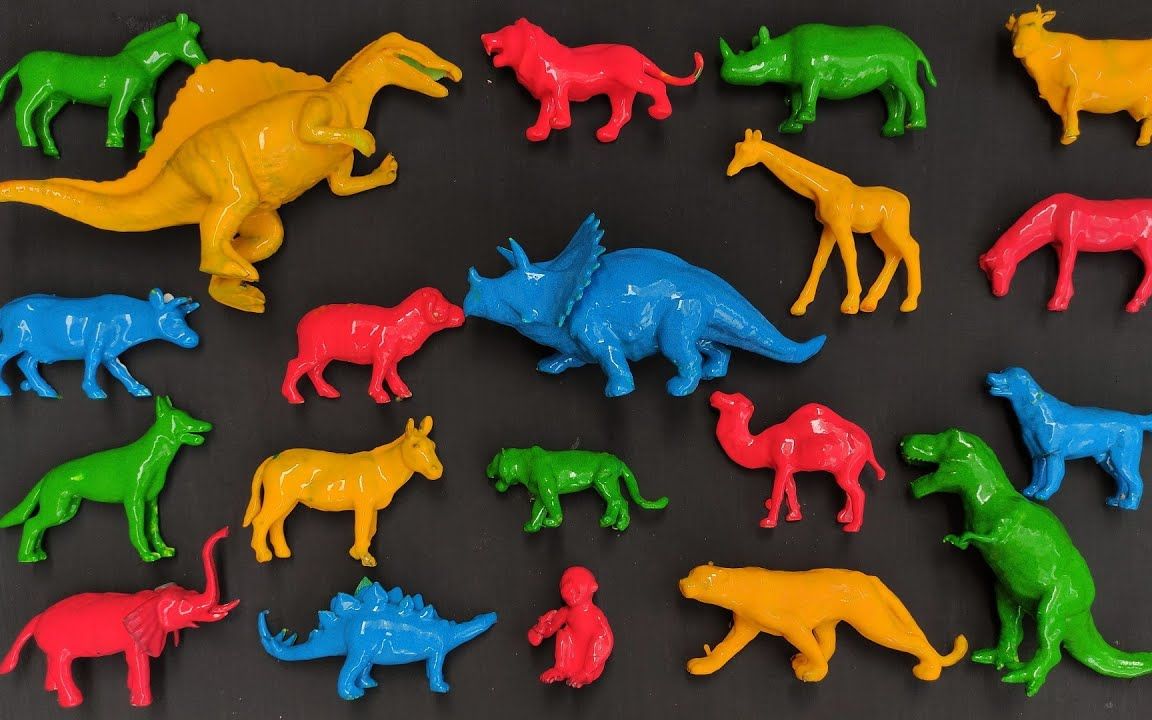 21种小动物变成4种颜色，发现恐龙、腕龙和霸王龙，找不到玩具车