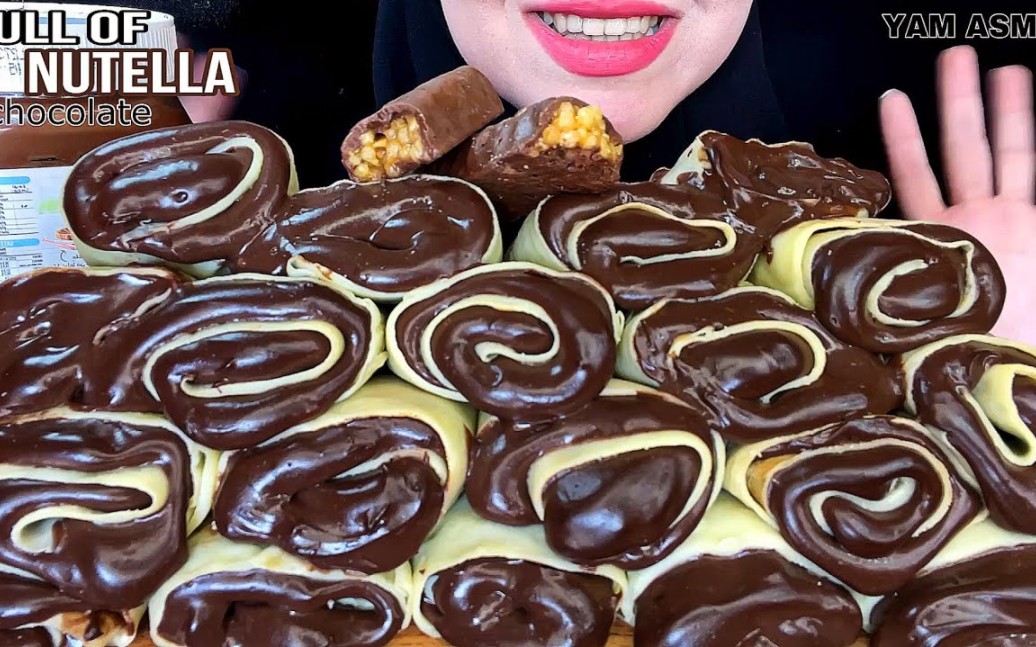 ☆YAM☆5月13日巧克力可丽饼ROLLS MUKBANG能多益可麗餅，剪辑版。