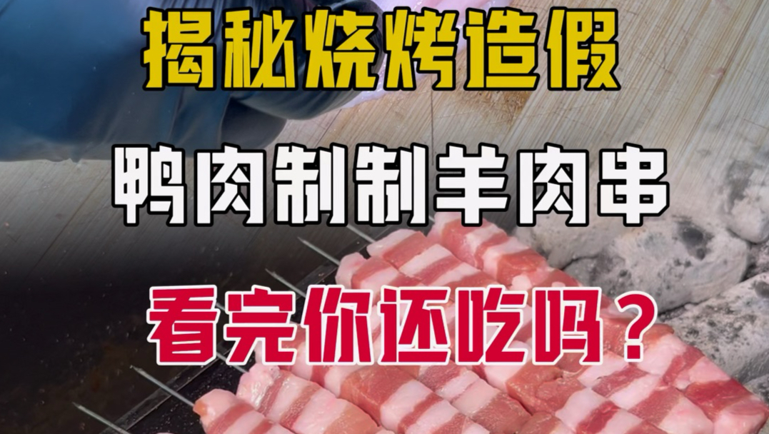揭秘烧烤店造假鸭肉制作羊肉串