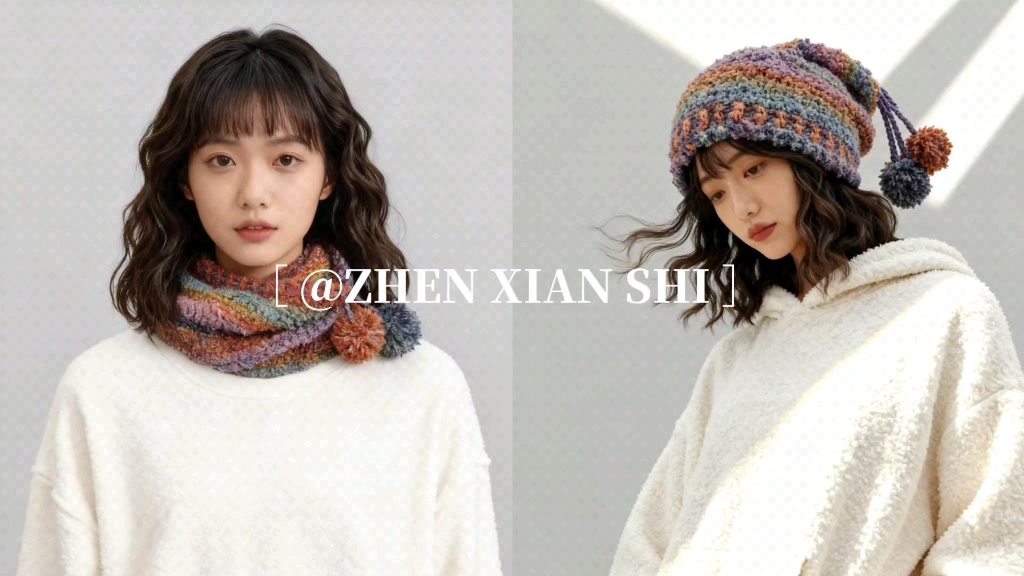 秋冬实用CP！钩针围脖+堆堆帽二合一～保暖又百搭