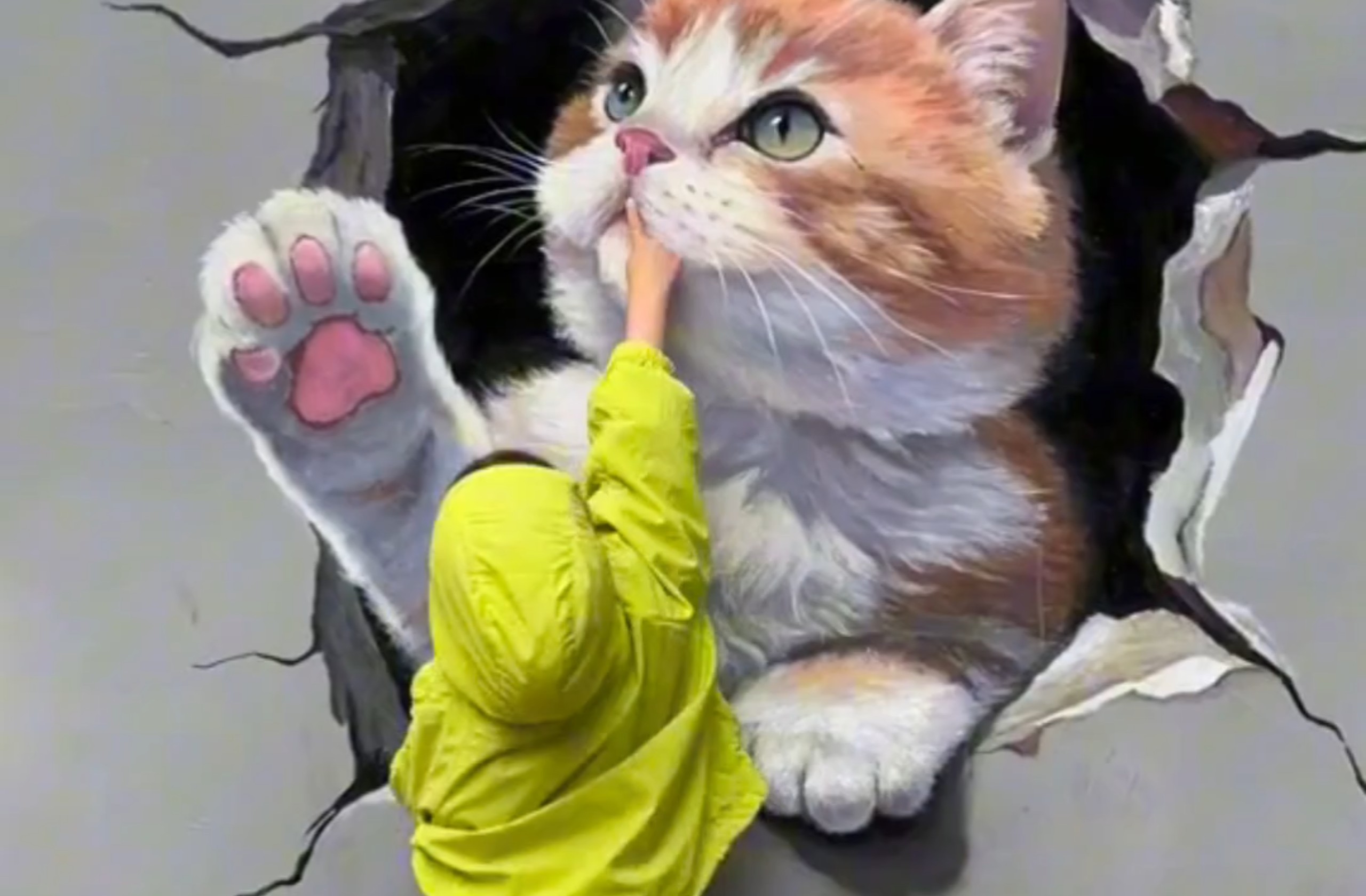 当我在幼儿园门口画了幅猫咪墙绘…