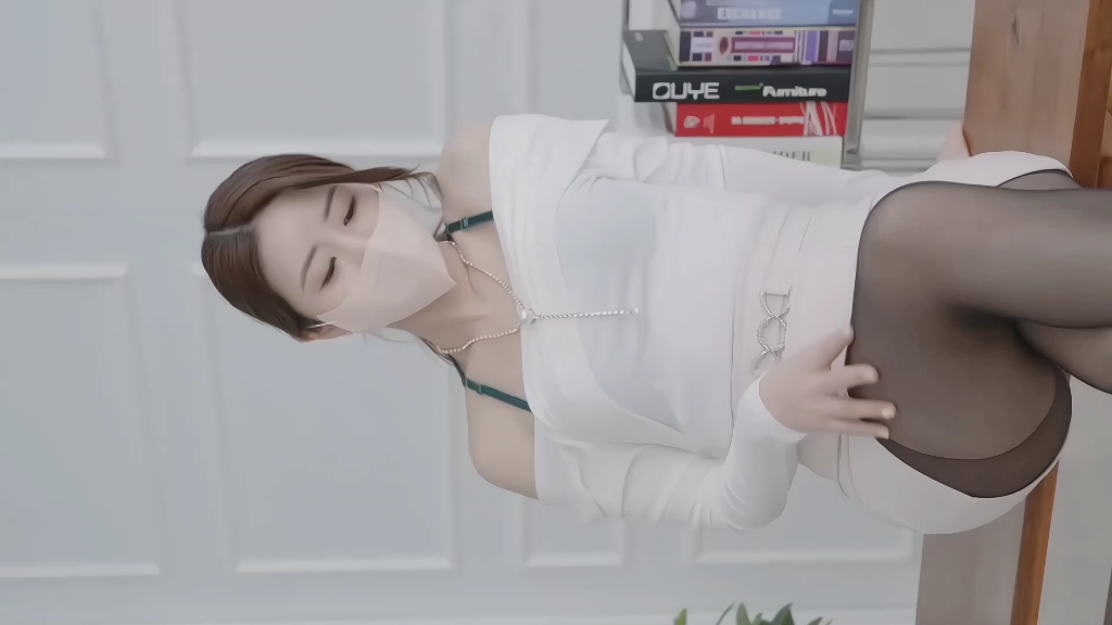 4K vertical screen HD] Miss Rose OL workplace package hip skirt black stockings high heels wear