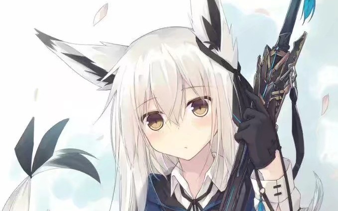 Anime fox girl with white hair