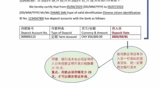 英国签证材料存款证明关键信息解读