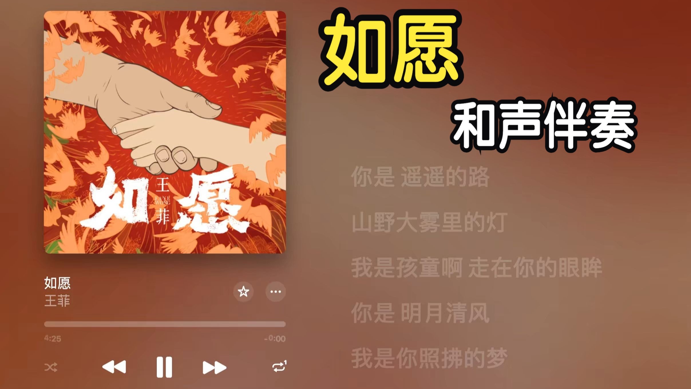 【逐字歌词】如愿 王菲《如愿》和声伴奏 MMO #Lyricify#